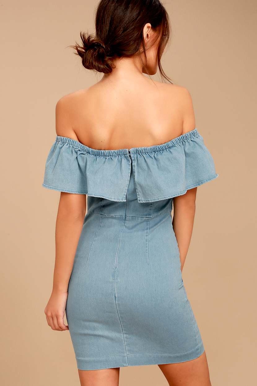 off the shoulder denim jacket dress 1 SLIP DRESS / 1 DENIM JACKET