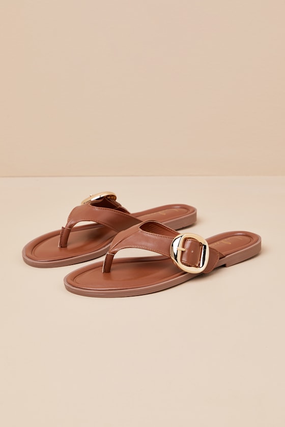 Brown Thong Sandals - Buckle Thong Sandals - Flip Flop Sandals - Lulus