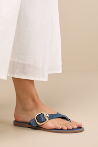 Zelma Navy Buckle Thong Sandals 1