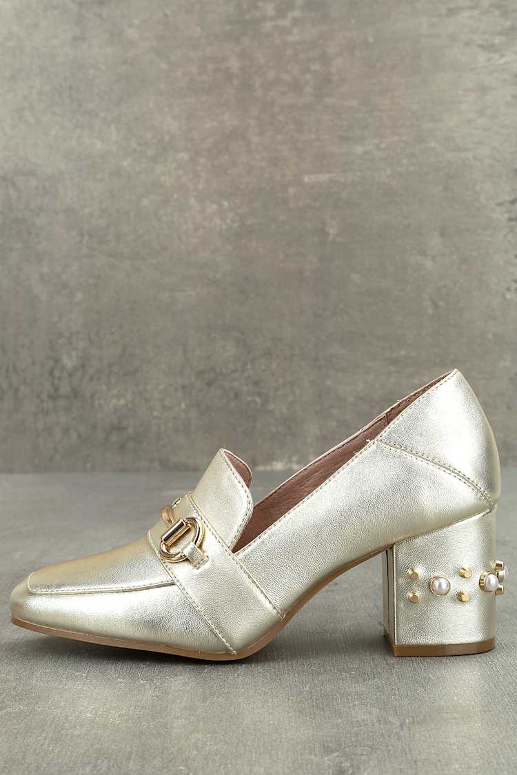 Steven by Steve Madden Layla - Gold Loafer Heels - Lulus
