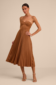 Irelyn Light Brown Satin Bustier Midi Dress 2