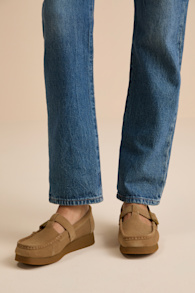 Wallabee T-Bar Dark Sand Suede Buckle Flats 1