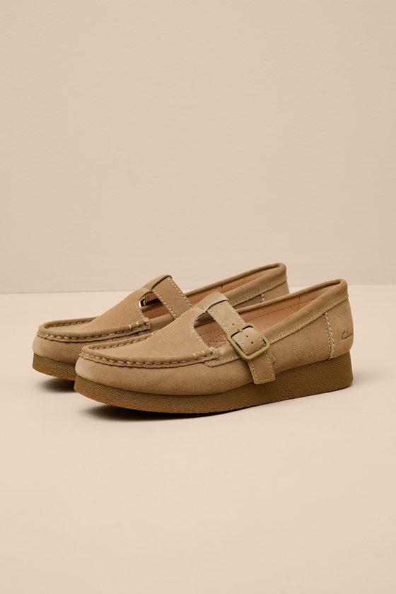 Wallabee T Bar Dark Sand Suede Buckle Flats 1