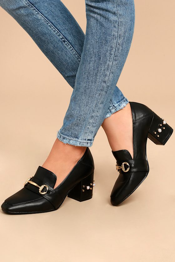 Steve by Steve Madden Layla Black Leather Block Heels 4