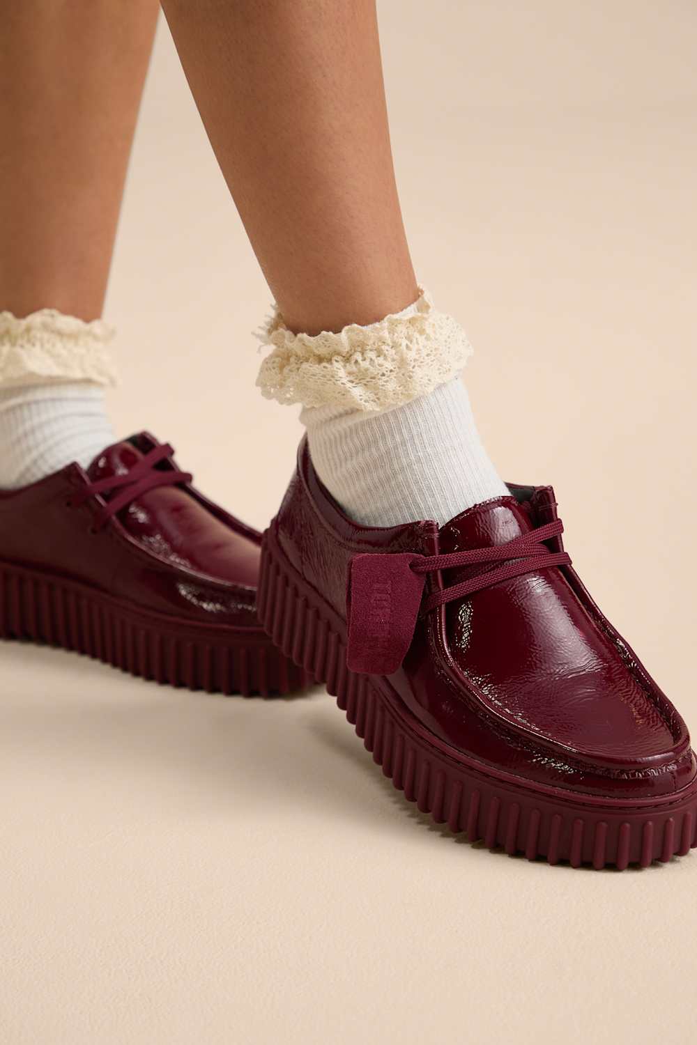 Torhill Bee Burgundy Patent Leather Flatform Lace-Up Loafers