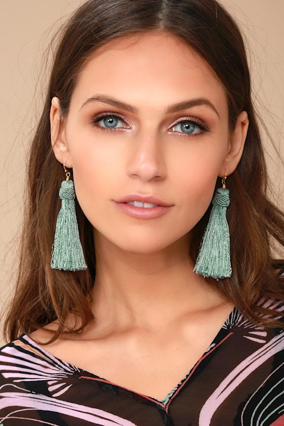 Trendy Tassel Earrings Green Earrings Simple Earrings Lulus
