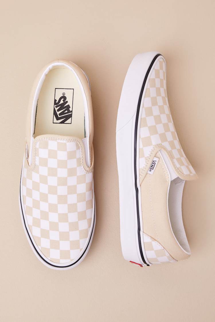 Classic Creme Brulee and White Checkerboard Slip-On Sneakers