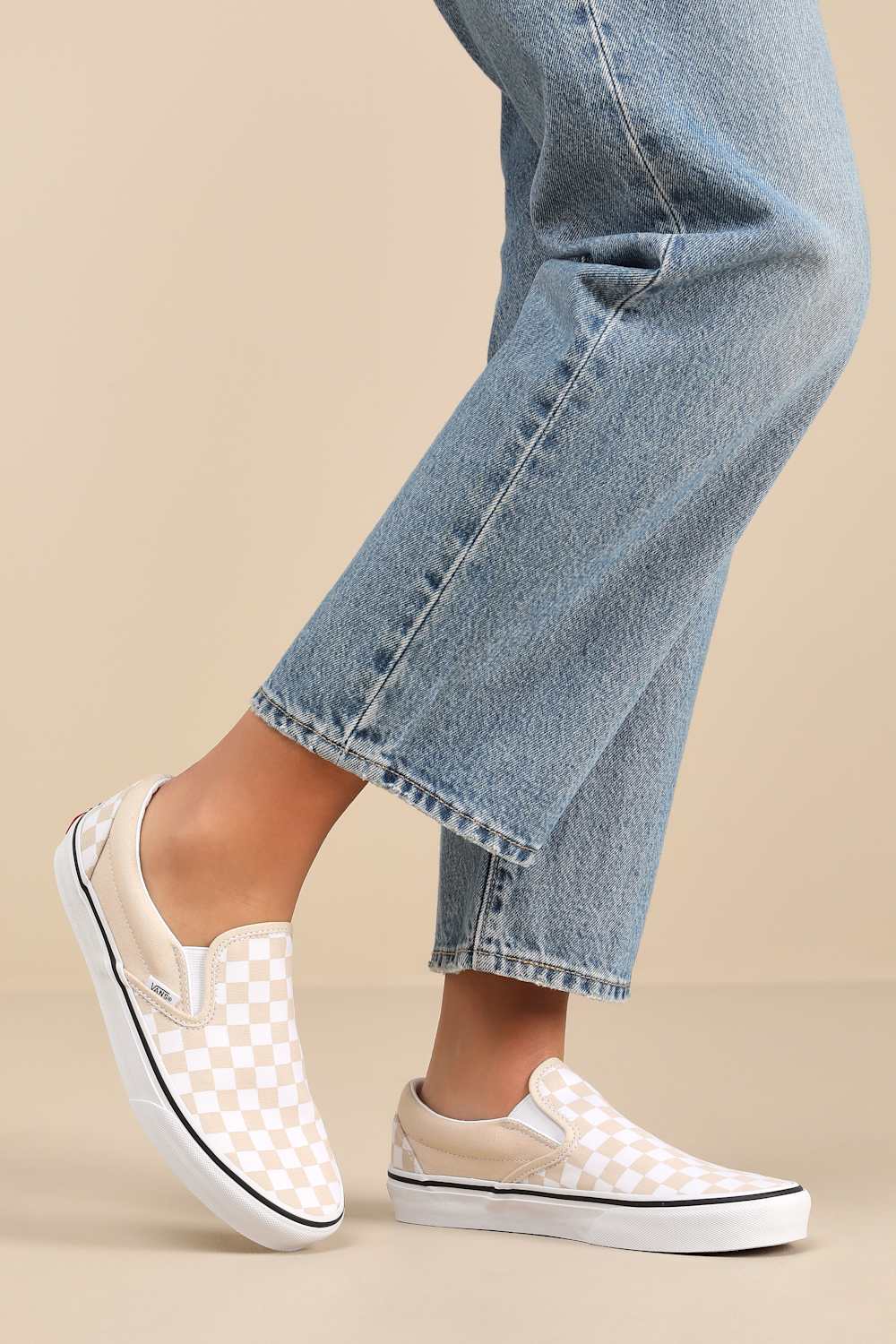Classic Creme Brulee and White Checkerboard Slip-On Sneakers