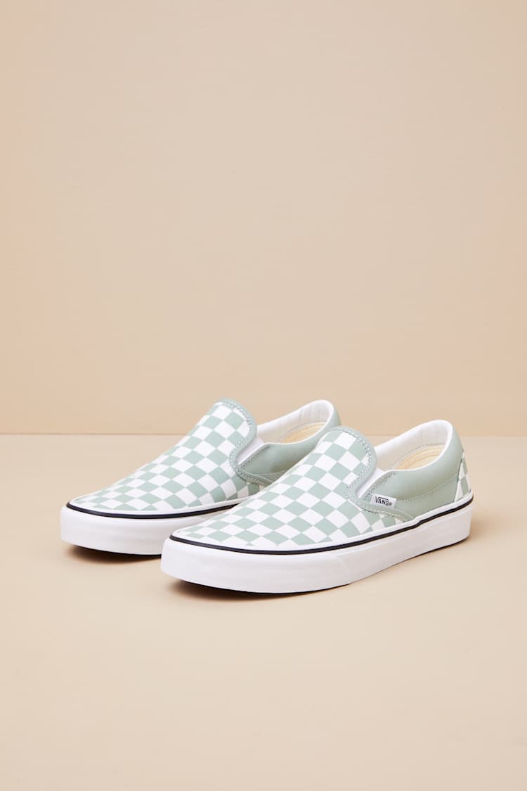 Classic Desert Sage Checkerboard Slip-On Sneakers