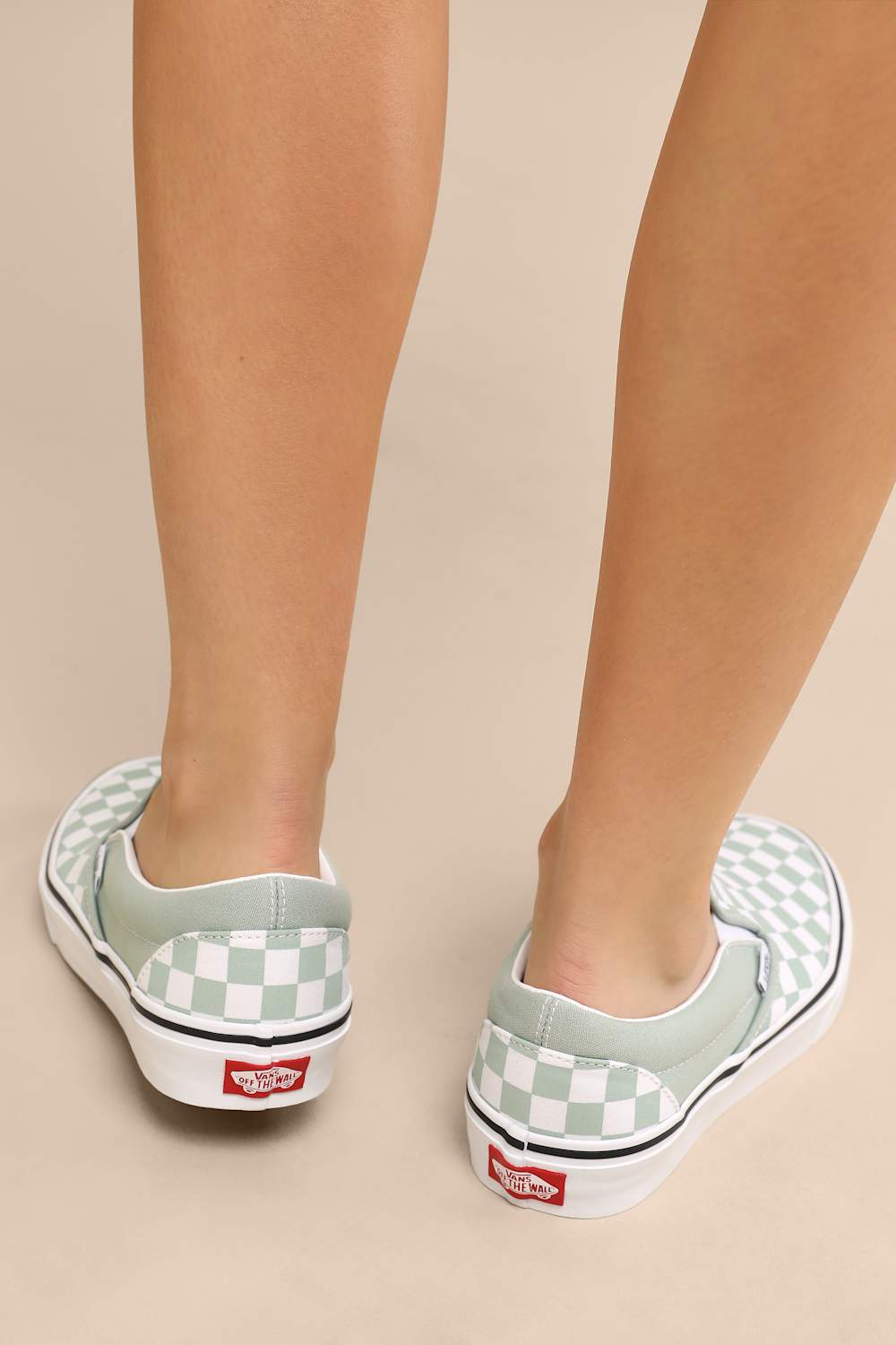 Classic Desert Sage Checkerboard Slip-On Sneakers