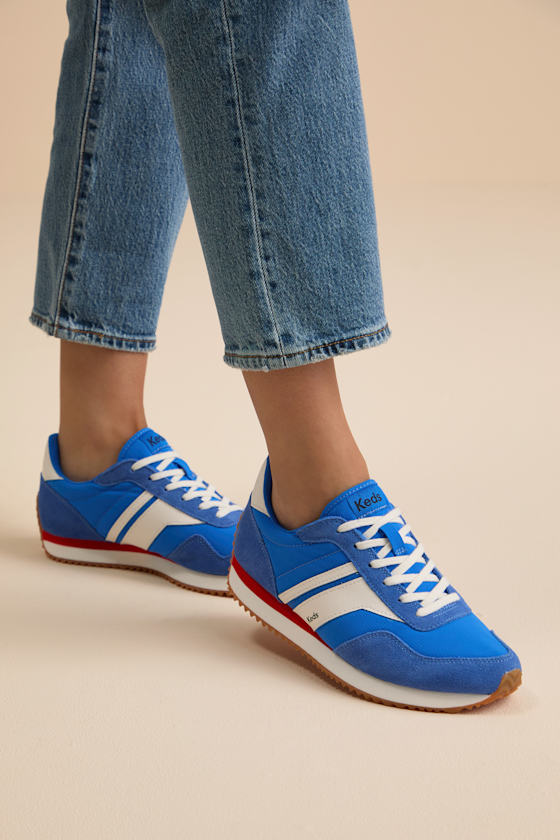 Rena Blue Color Block Suede Leather Lace-Up Sneakers 1