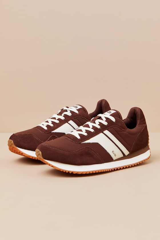 Rena Brown and Cream Suede Leather Lace-Up Sneakers 1