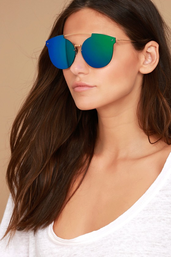 Now or Never Gold and Green Mirrored Sunglasses