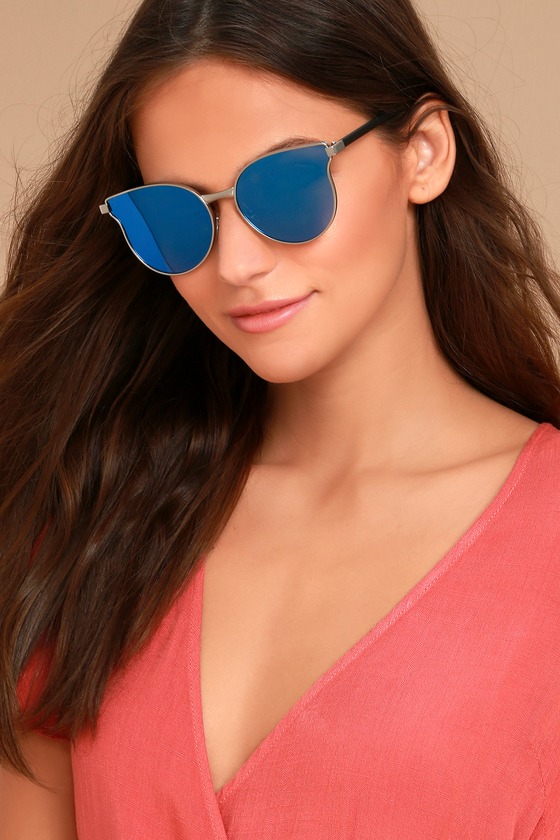 Modern Twist Silver and Blue Mirrored Sunglasses