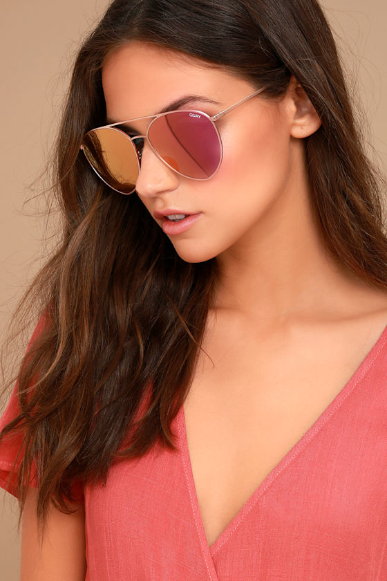 Quay Indio Gold and Pink Aviator Sunglasses 3