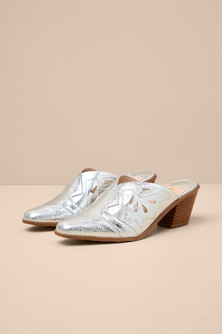Armina Silver Western Mule Pumps