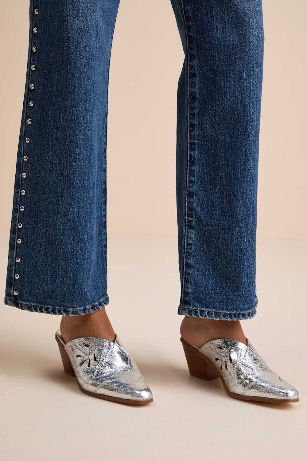 Armina Silver Western Mule Pumps