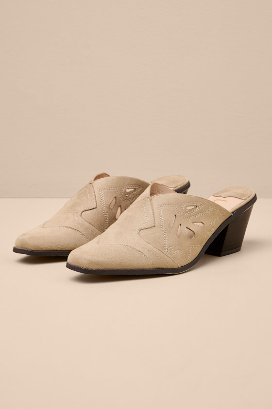 Armina Taupe Suede Western Mule Pumps 2