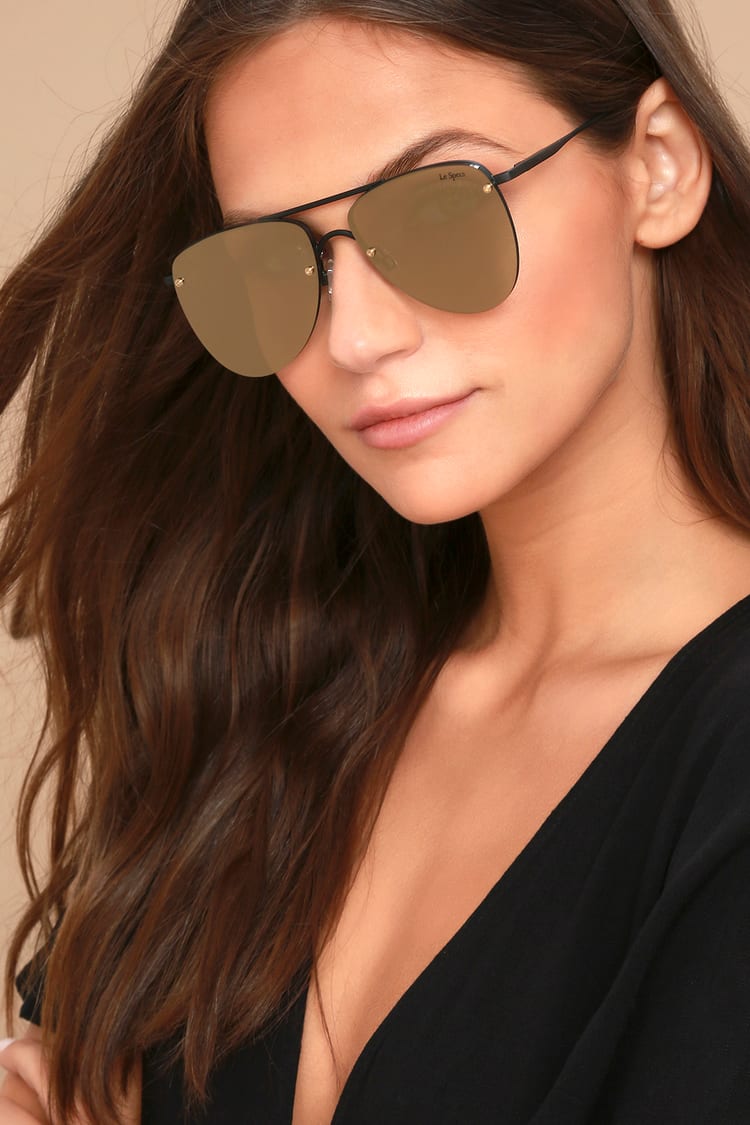 Le Specs The Prince Matte Black and Gold Mirrored Sunglasses