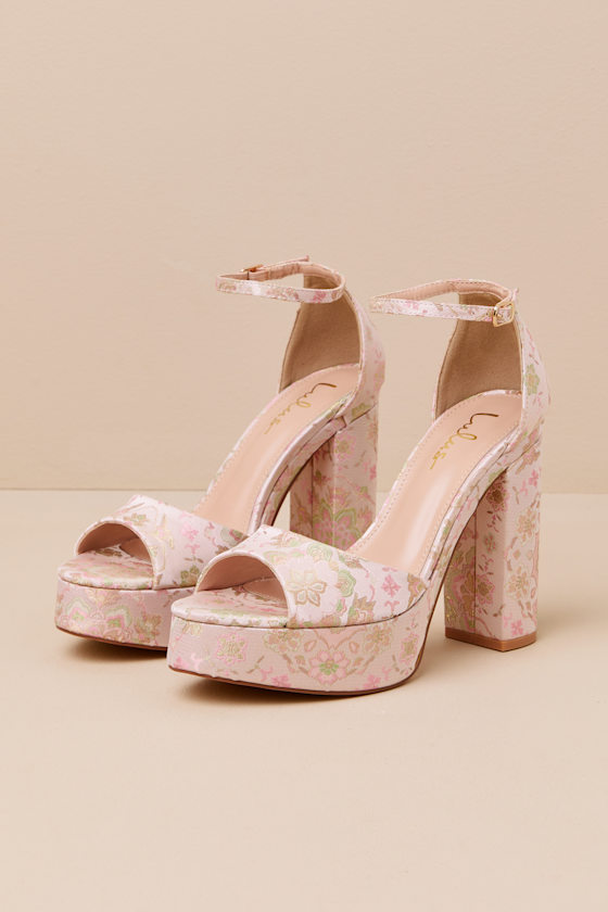 Orsola Pink Brocade Platform Ankle Strap Sandals 1