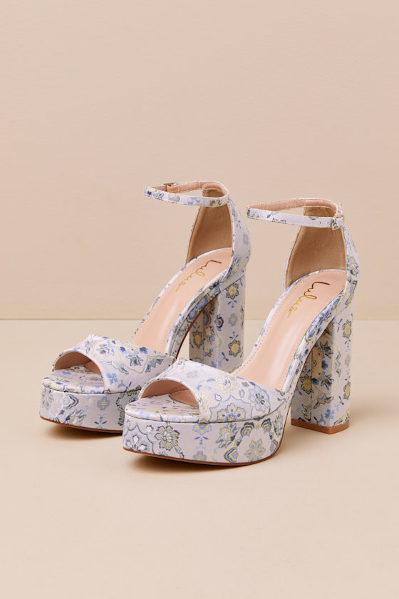 Orsola Blue Brocade Platform Ankle Strap Sandals 1