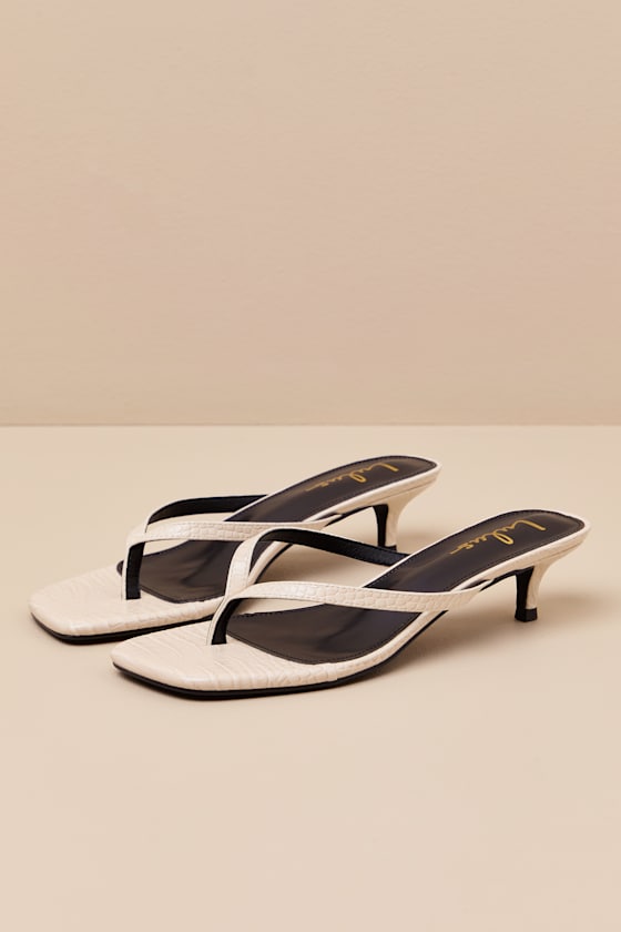 Massima Bone Croc-Embrossed Thong Kitten Heel Sandals 2