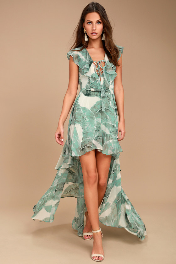 sage green high low dress
