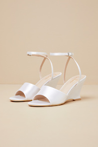 Chiarina White Satin Ankle Strap Wedge Sandals 2