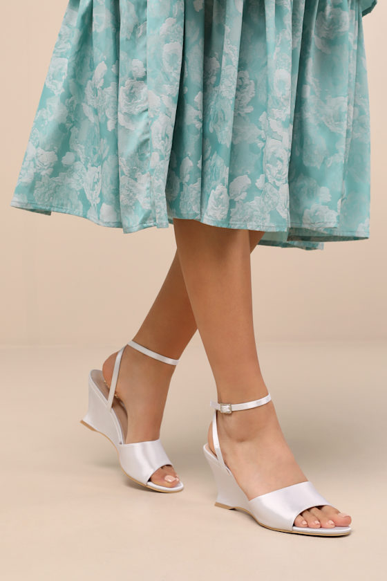 Chiarina White Satin Ankle Strap Wedge Sandals 3