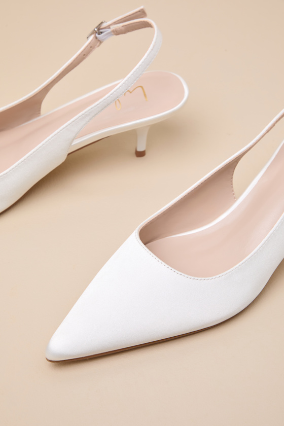 Agnesca White Satin Slingback Kitten Heel Pumps - thumbnail 5