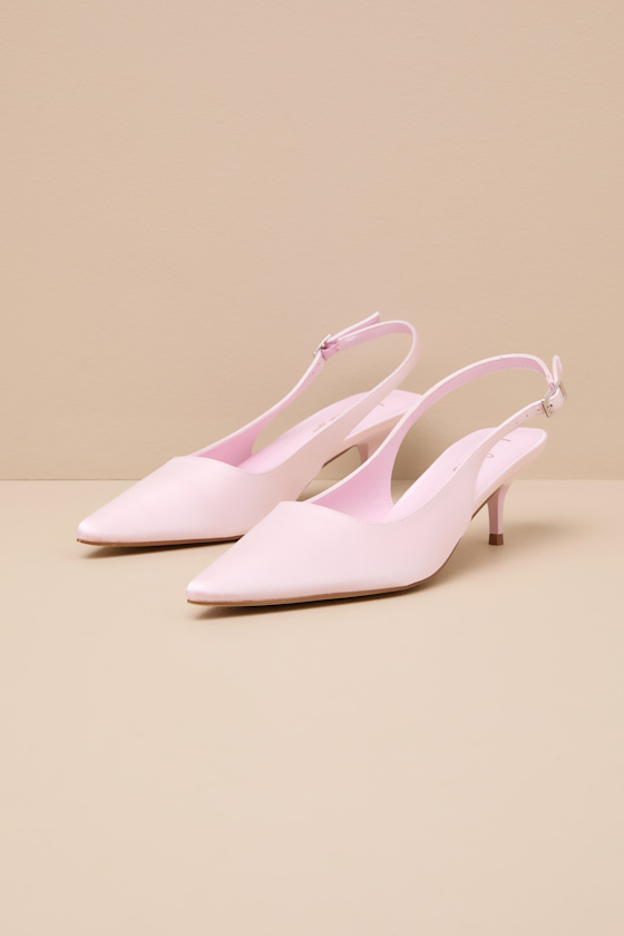 Agnesca Baby Pink Satin Slingback Kitten Heel Pumps 1