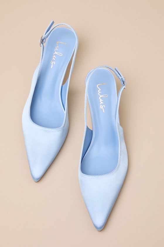 Agnesca Baby Blue Satin Slingback Kitten Heel Pumps 1