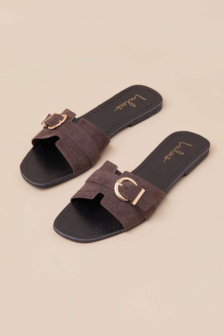 Edetta Chocolate Suede Buckle Slide Sandals