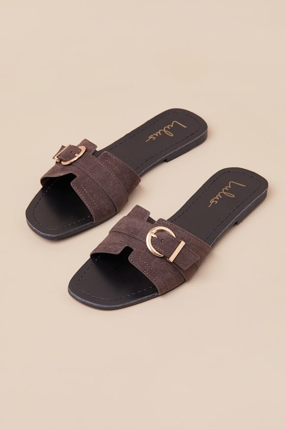 Edetta Chocolate Suede Buckle Slide Sandals 3