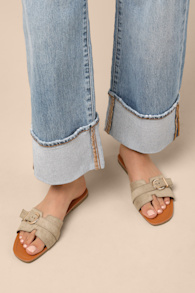 Edetta Taupe Suede Buckle Slide Sandals 1