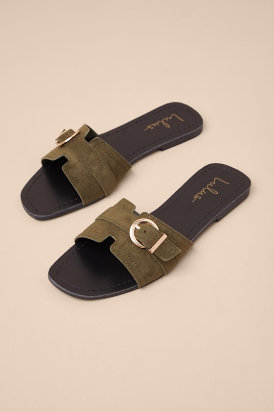 Edetta Olive Suede Buckle Slide Sandals 3