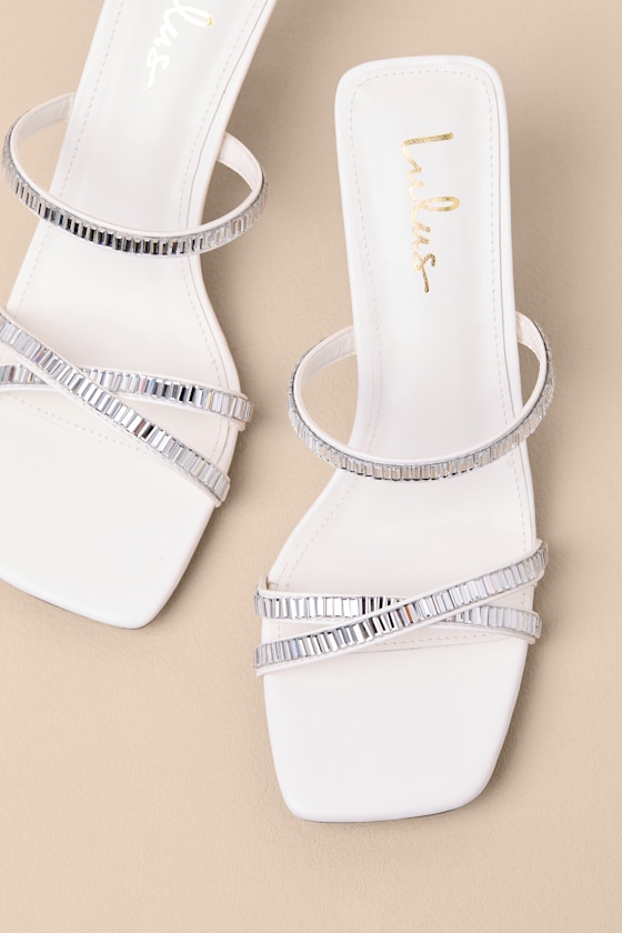 Tommaso White Rhinestone Slide High Heel Sandals 1