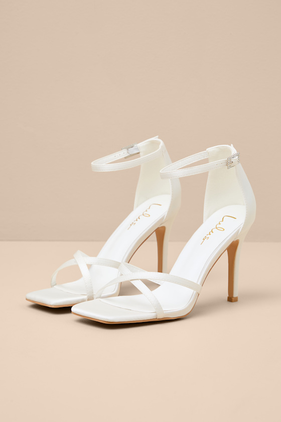 Graziella White Satin High Heel Ankle Strap Sandals 1