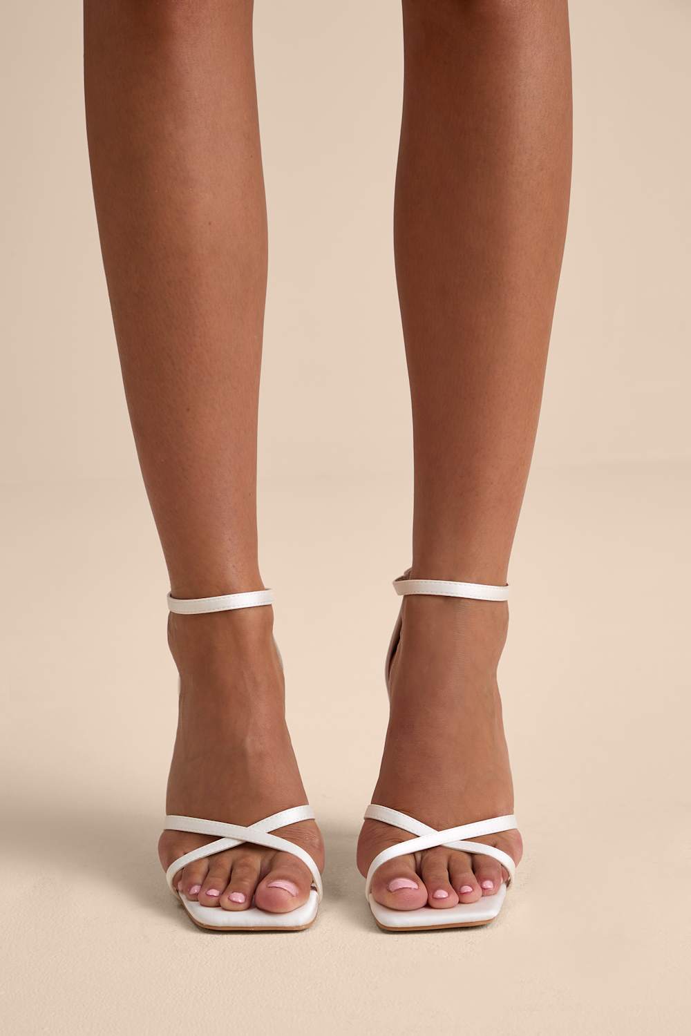 Graziella White Satin High Heel Ankle Strap Sandals