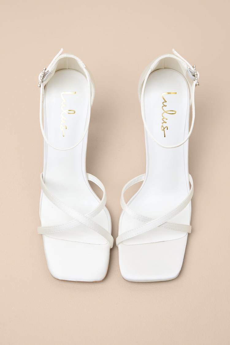 Graziella White Satin High Heel Ankle Strap Sandals