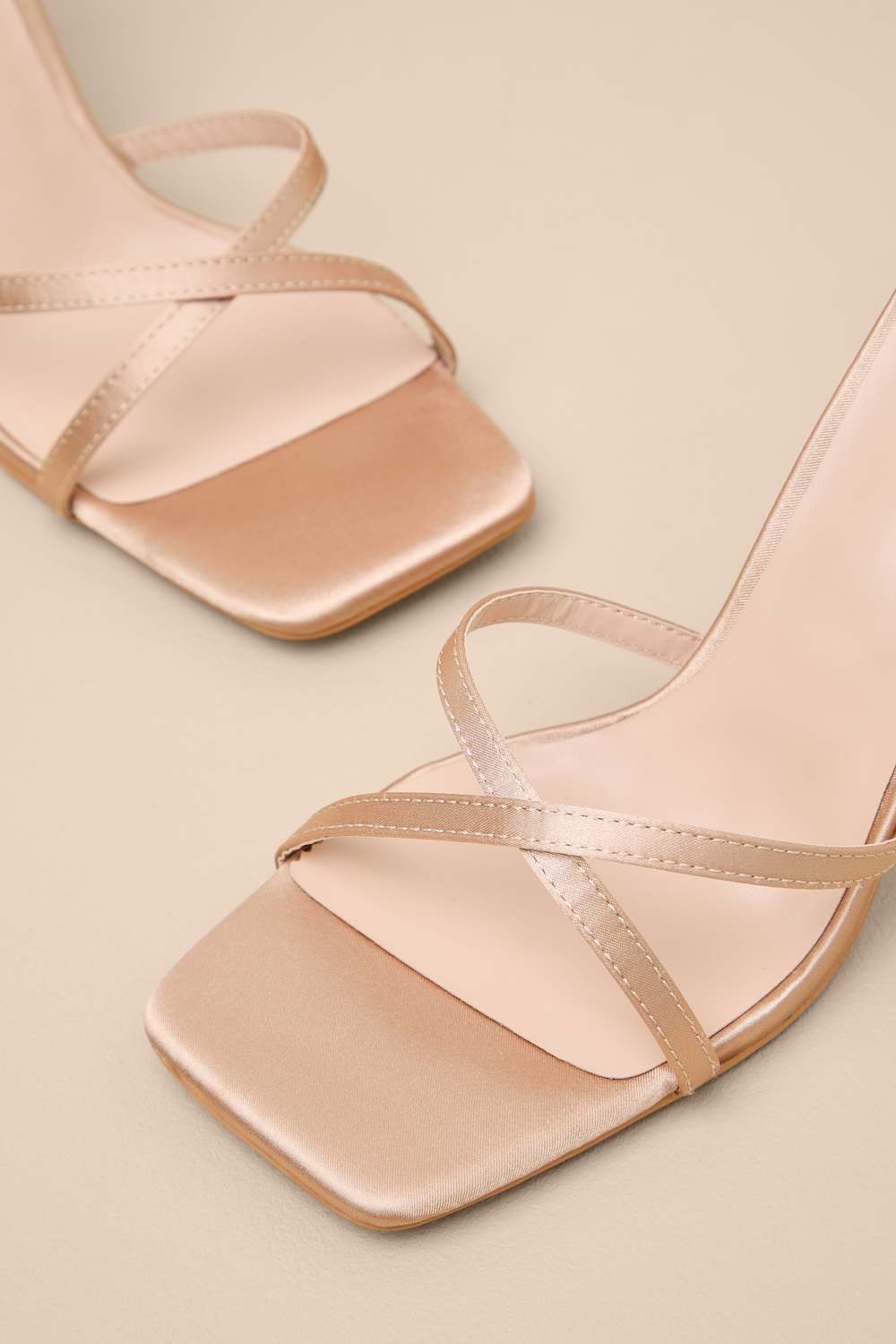 Graziella Champagne Satin High Heel Ankle Strap Sandals