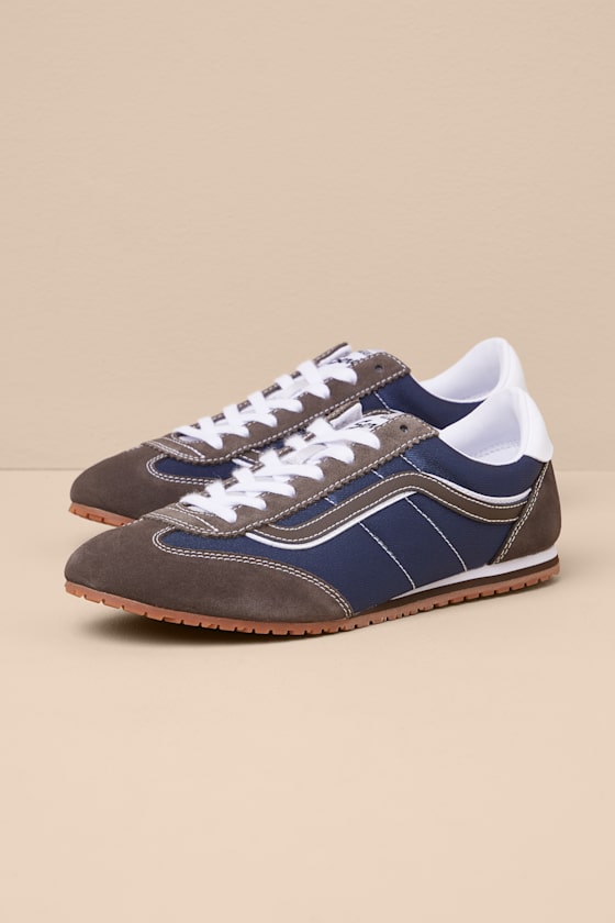 Super Lowpro Brown and Navy Suede Leather Sneakers 2
