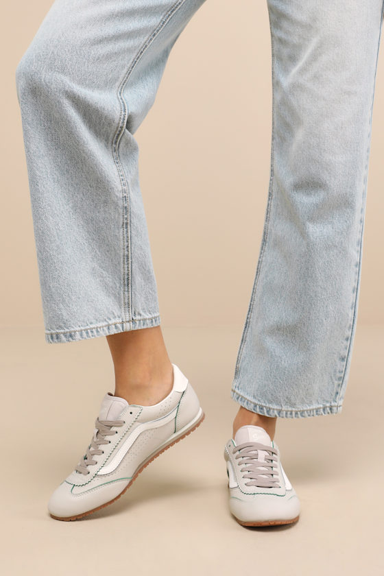 Super Lowpro Taupe Mist and Sea Green Leather Sneakers 1