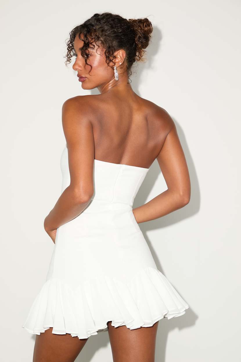 Lulus | White Strapless Pleated Mini Dress | Womens | X-Large | 100% Polyester