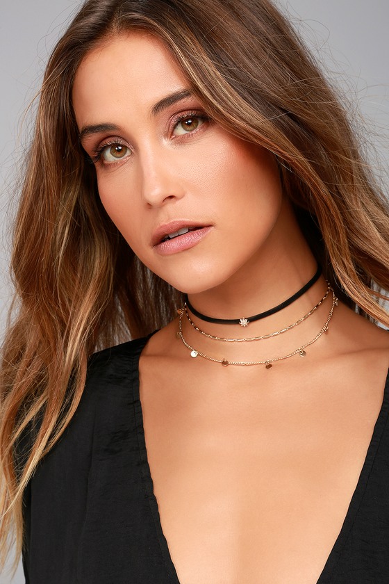 Cute Black and Gold Choker - Star Choker - Lulus