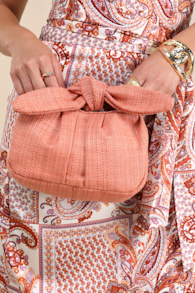 Essential Style Rusty Rose Woven Knot Handle Clutch Bag 1
