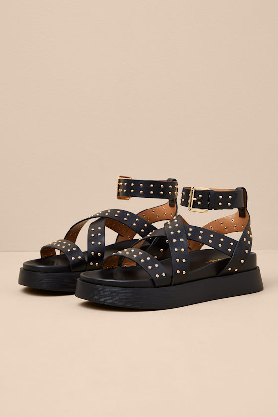 Aryanna Black Studded Flatform Sandals 3