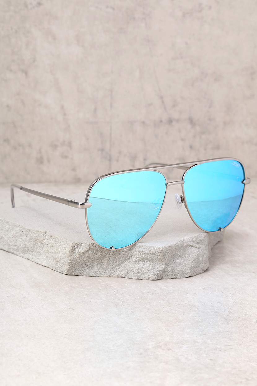 Quay High Key Sunglasses - Silver Aviator Sunglasses - Blue  display picture 2