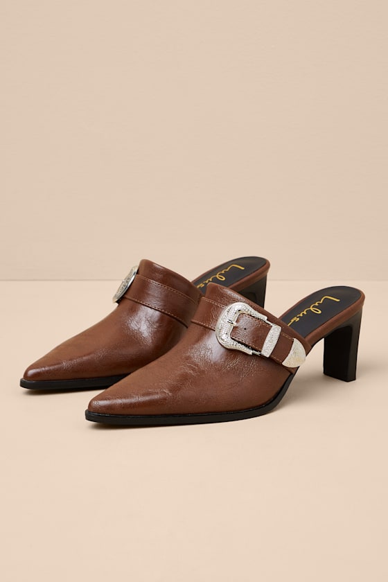 Isabetta Chocolate Pointed-Toe Buckle Mules 3