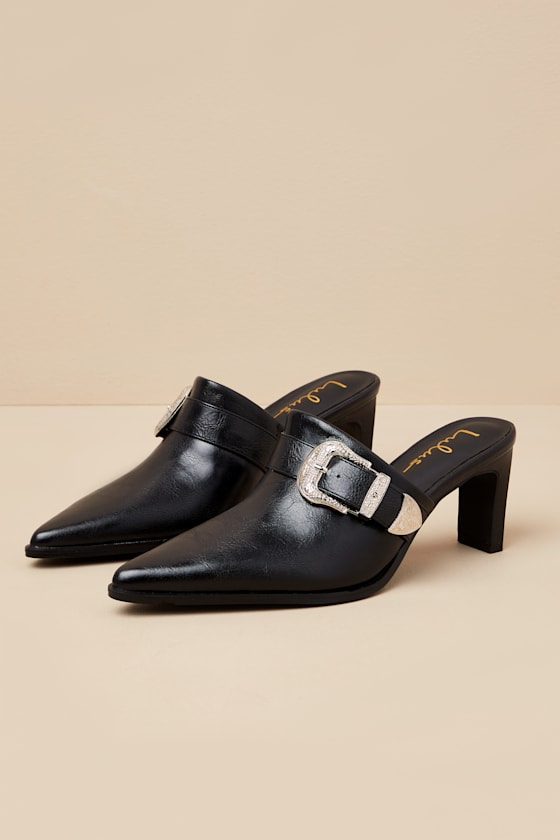 Isabetta Black Pointed-Toe Buckle Mules 3